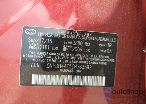 2016 Hyundai Elantra Se from USA, damaged, VIN 5NPDH4AE5GH763592